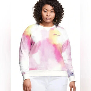 Champion White Pink Yellow Tie-Dye Long Sleeve Sweatshirt